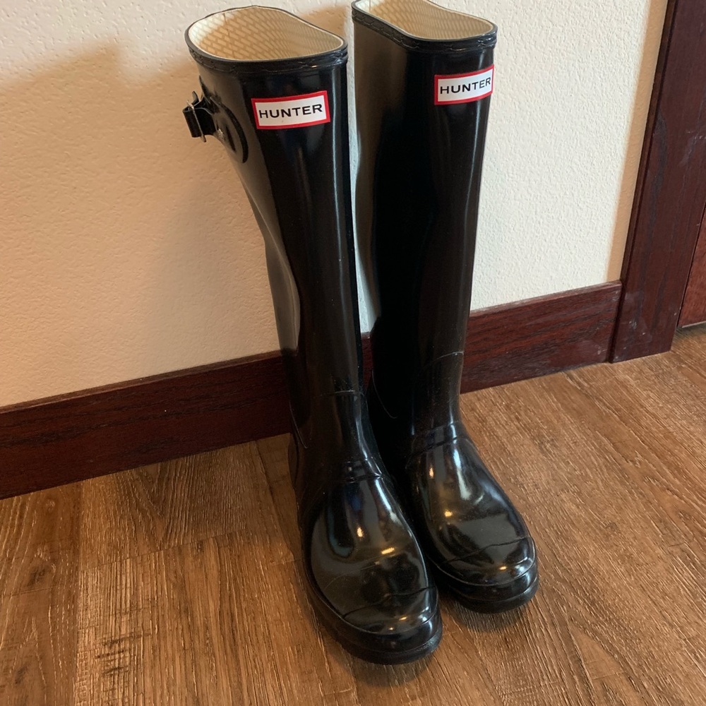 Original Glossy Tall Hunter Rain Boots Black 8
